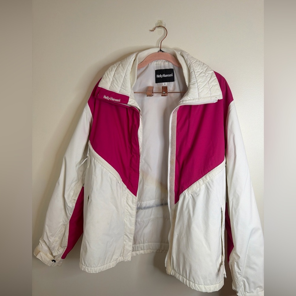 Vintage Helly Hansen Pink and White Ski Jacket and Pant